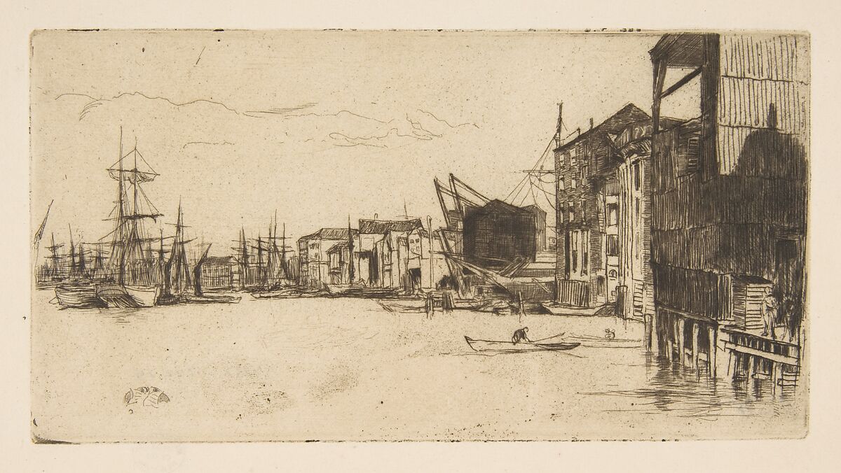 Free Trade Wharf, James McNeill Whistler (American, Lowell, Massachusetts 1834–1903 London), Etching and drypoint; fourth state of eight (Glasgow) as published by the Fine Art Society; printed in black ink on ivory laid paper 