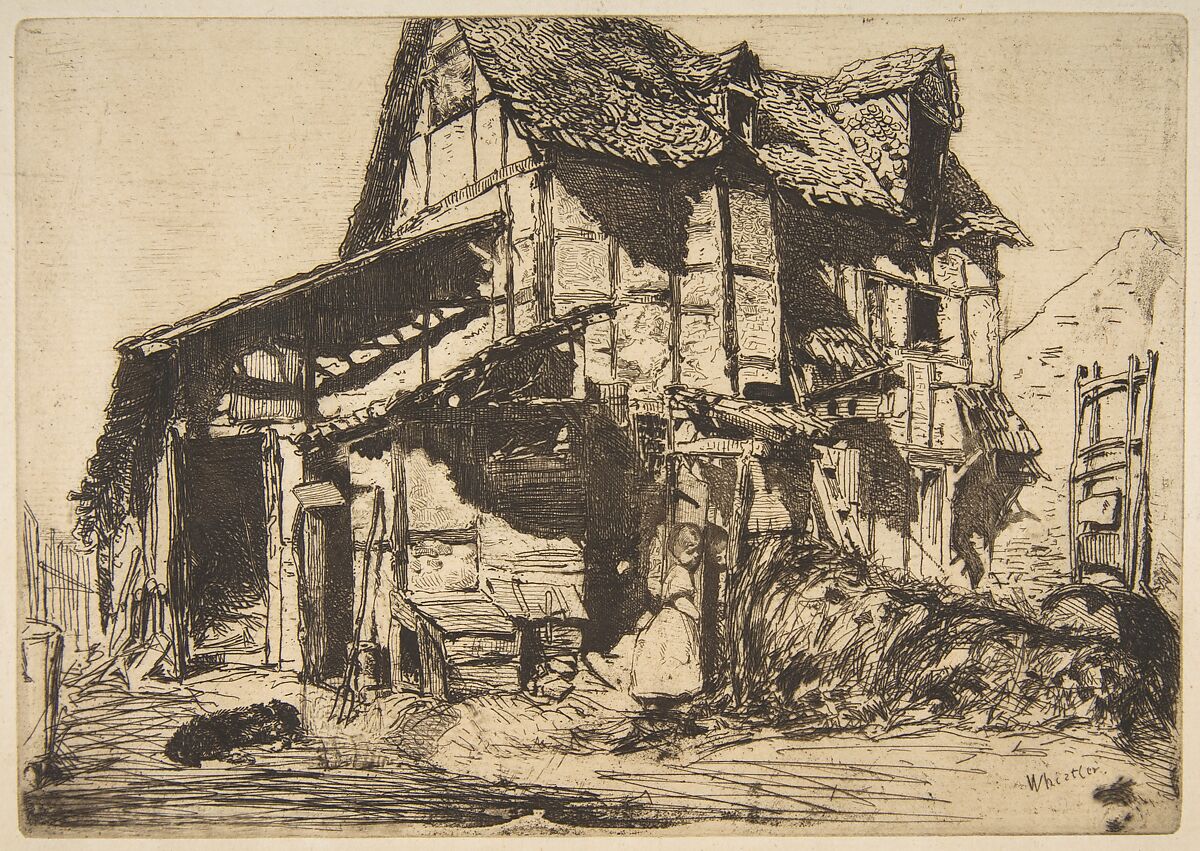 The Unsafe Tenement (The Old Farm), James McNeill Whistler (American, Lowell, Massachusetts 1834–1903 London), Etching; fourth state of four (Glasgow); Printed in black ink on on modern medium weight dark cream laid paper 
