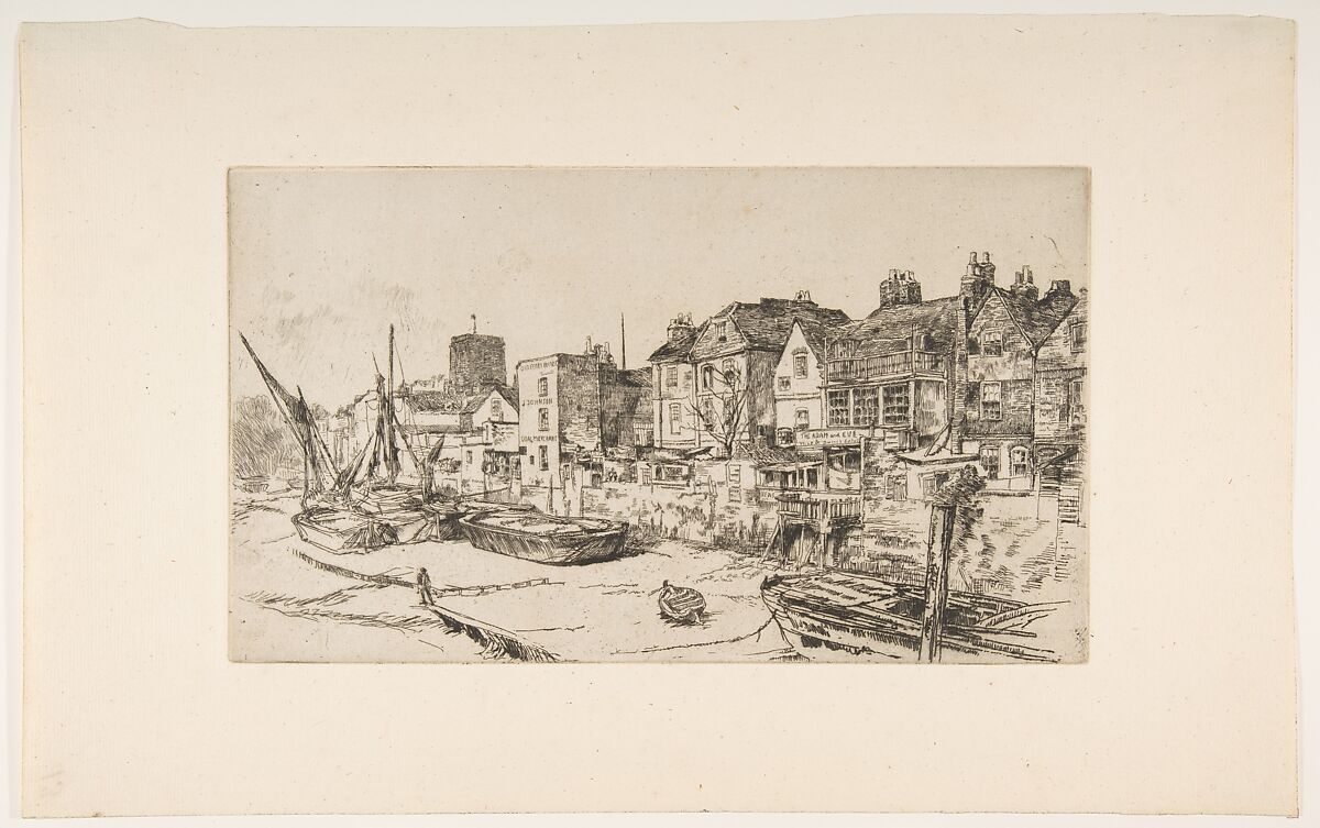 The "Adam and Eve," Old Chelsea, James McNeill Whistler (American, Lowell, Massachusetts 1834–1903 London), Etching and drypoint on gray chine collé on medium weight ivory laid support;  third state of three (Glasgow) 
