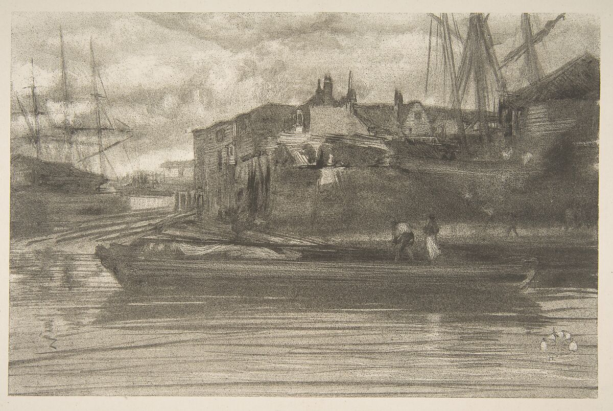 Limehouse, James McNeill Whistler (American, Lowell, Massachusetts 1834–1903 London), Lithotint with scraping and incising, on a prepared half-tint ground, printed in black ink on cream Japanese paper mounted on white plate paper; second state of three (Chicago) 