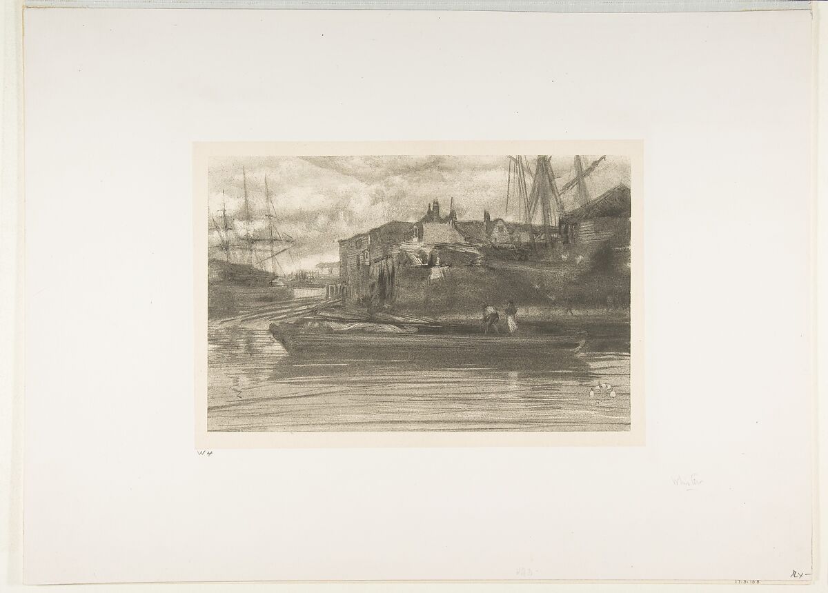 Limehouse, James McNeill Whistler (American, Lowell, Massachusetts 1834–1903 London), Lithotint with scraping and incising, on a prepared half-tint ground, printed in black ink on cream Japanese paper mounted on white plate paper; second state of three (Chicago)