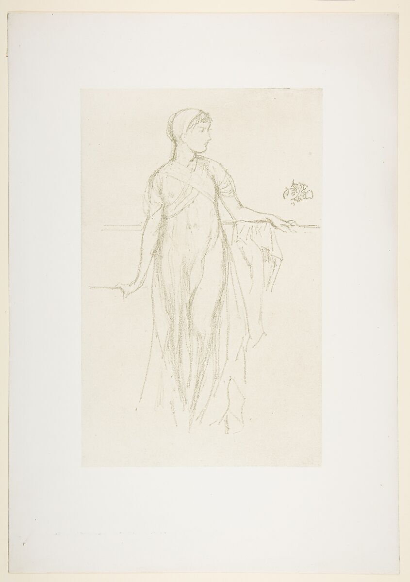 Study, James McNeill Whistler (American, Lowell, Massachusetts 1834–1903 London), Lithograph with scraping on a prepared half-tint ground, printed in olive green ink on grayish-white plate paper; only state (Chicago)