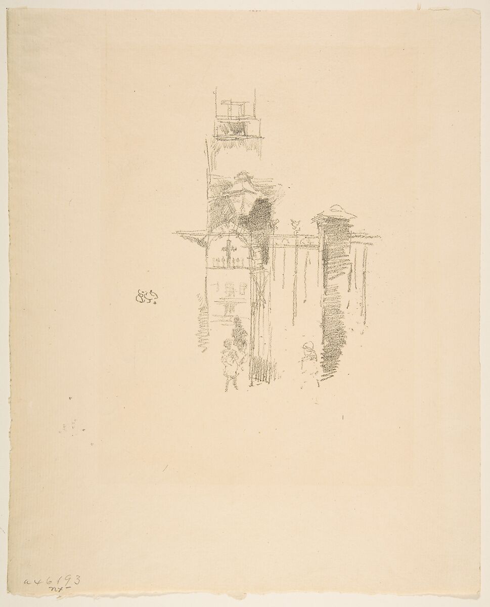 Entrance Gate, James McNeill Whistler (American, Lowell, Massachusetts 1834–1903 London), Transfer lithograph,printed in black ink on cream laid Dutch paper; only state (Chicago)