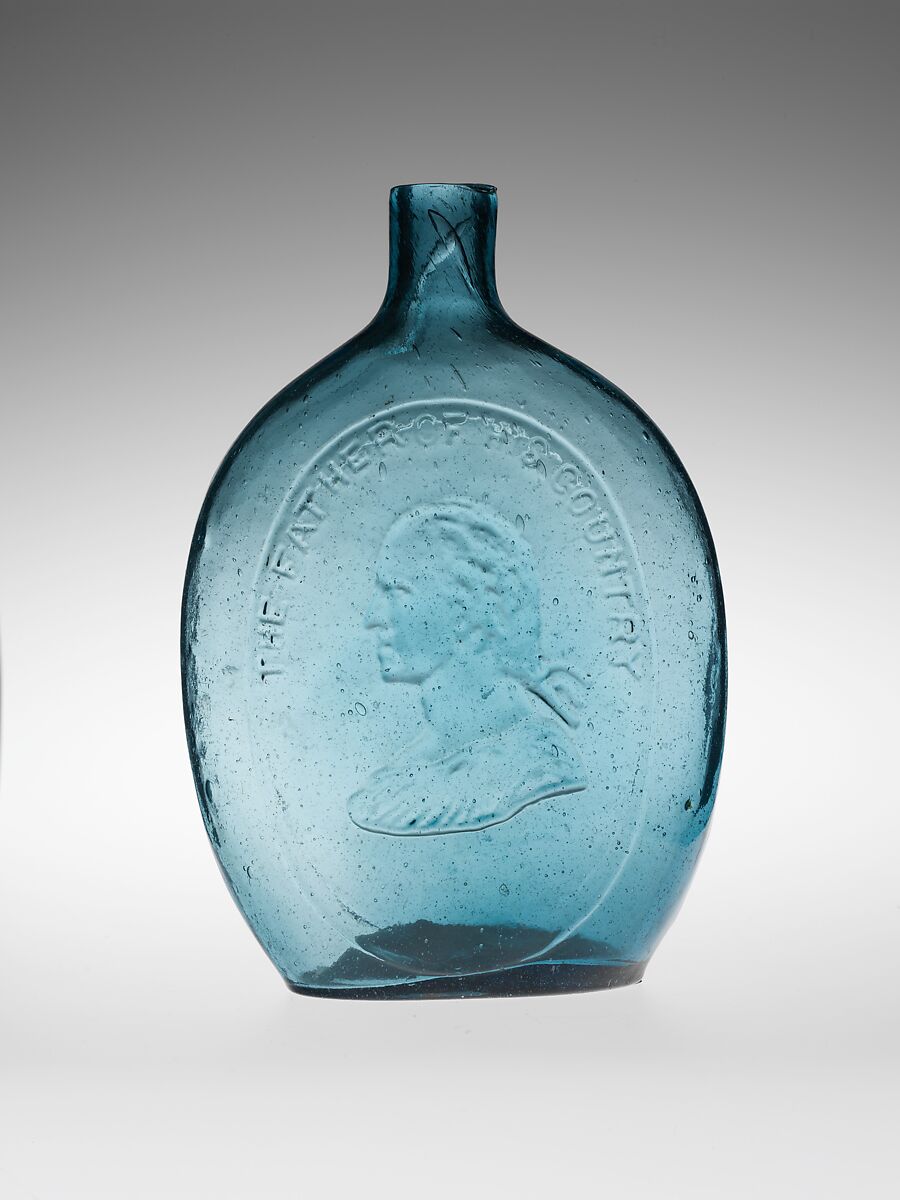Flask, Dyottville Glass Works (1833–1923), Free-blown molded aquamarine glass, American