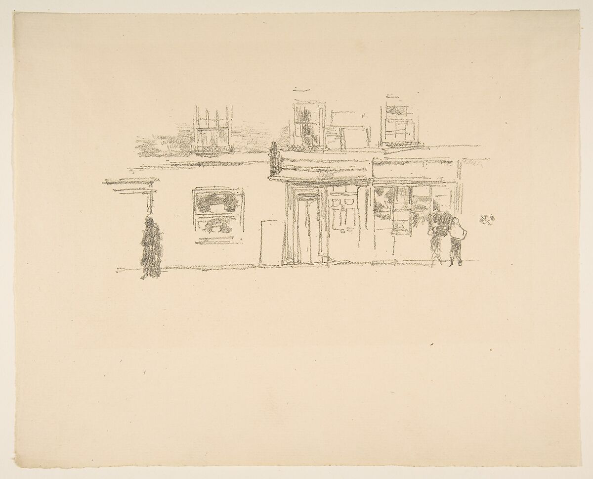 Chelsea Shops, James McNeill Whistler (American, Lowell, Massachusetts 1834–1903 London), Transfer lithograph, printed in black ink on ivory laid paper; second state of two (Chicago) 