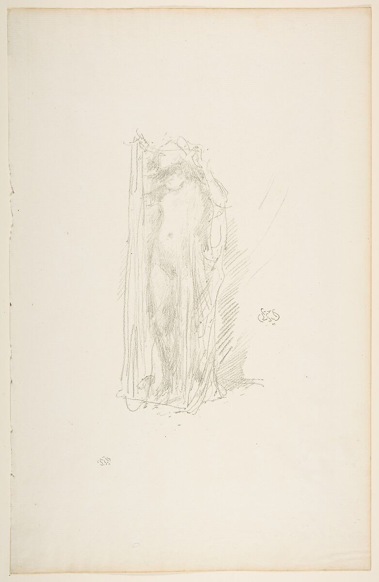 Model Draping, James McNeill Whistler (American, Lowell, Massachusetts 1834–1903 London), Transfer lithograph, with additions in graphite, printed in black ink on ivory laid paper; only state (Chicago) 