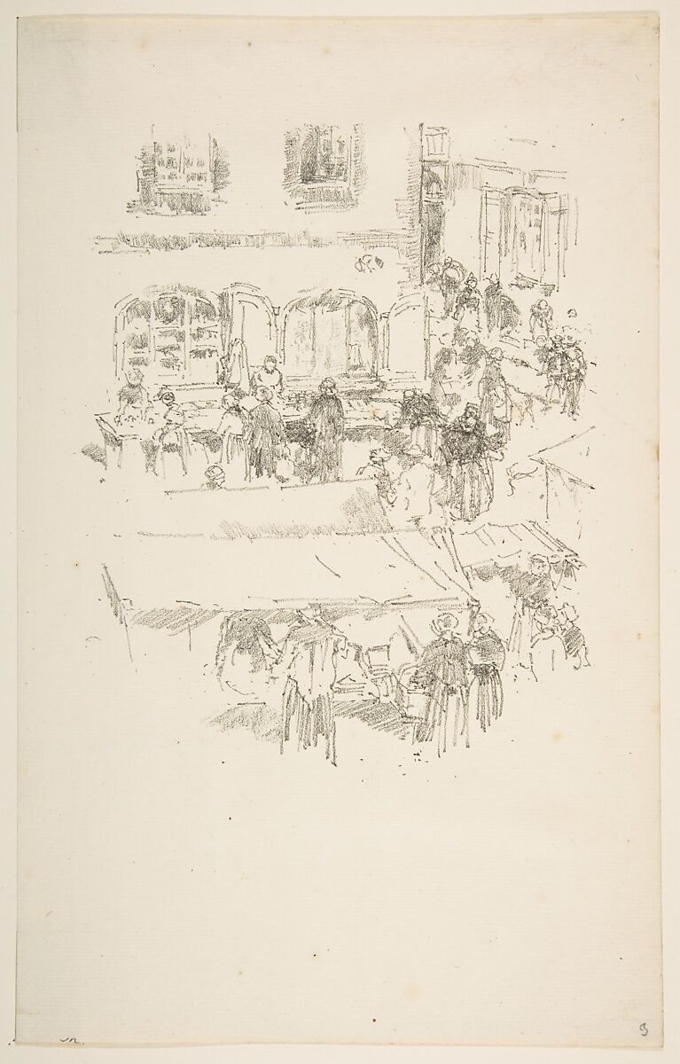 The Market Place, Vitré, James McNeill Whistler (American, Lowell, Massachusetts 1834–1903 London), Transfer lithograph with stumping, printed on black ink on ivory laid paper; only state (Chicago) 