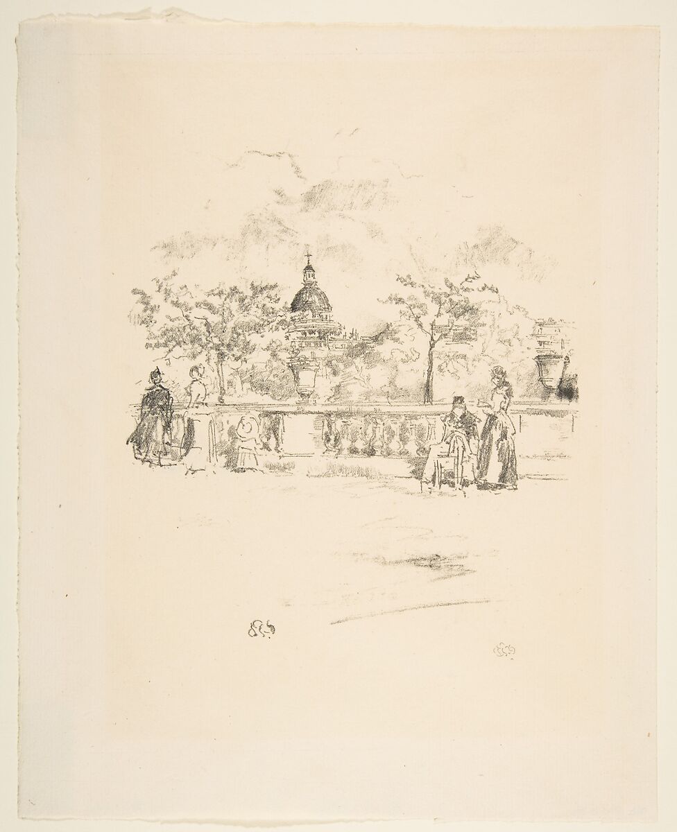 The Pantheon, from the Terrace of the Luxembourg Gardens, James McNeill Whistler (American, Lowell, Massachusetts 1834–1903 London), Transfer lithograph with stumping, printed in black ink on cream laid paper; only state (Chicago) 