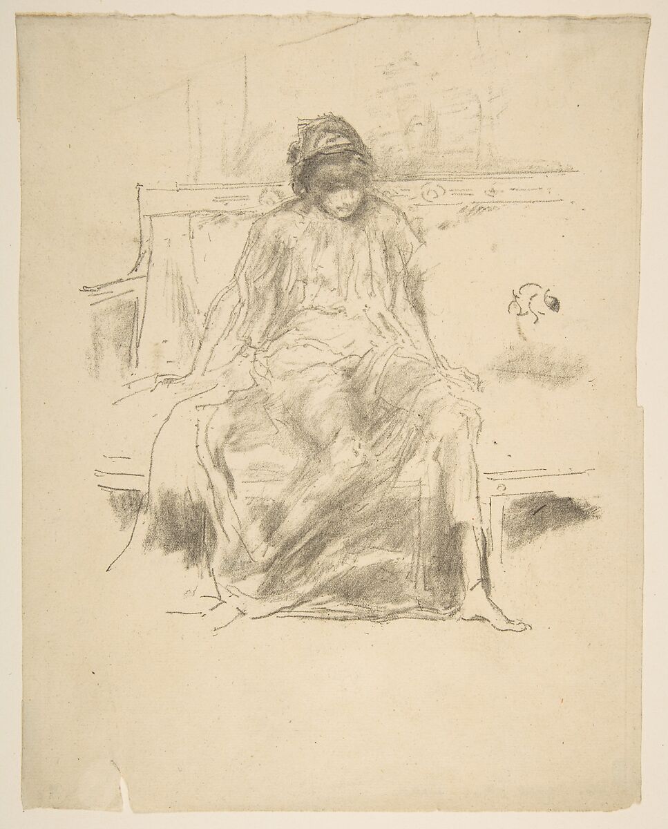 The Draped Figure, Seated, James McNeill Whistler (American, Lowell, Massachusetts 1834–1903 London), Transfer lithograph with stumping, printed in black ink on cream laid paper; unrecorded proof before the only recorded state (Chicago) 