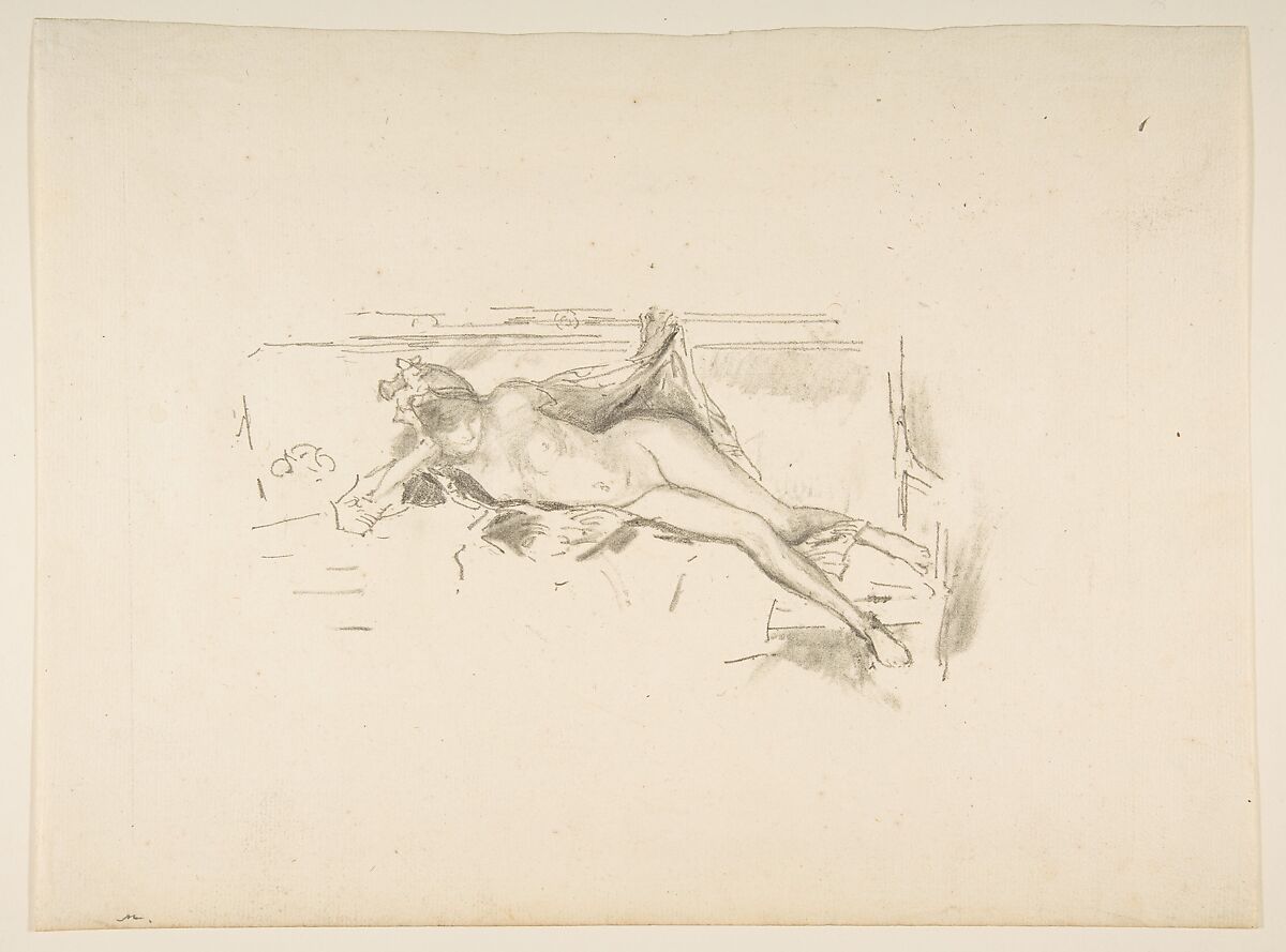 Nude Model, Reclining (Nude Model Resting), James McNeill Whistler (American, Lowell, Massachusetts 1834–1903 London), Transfer lithograph with stumping, printed in grayish-black ink on medium weight laid paper; third state of three (Chicago) 