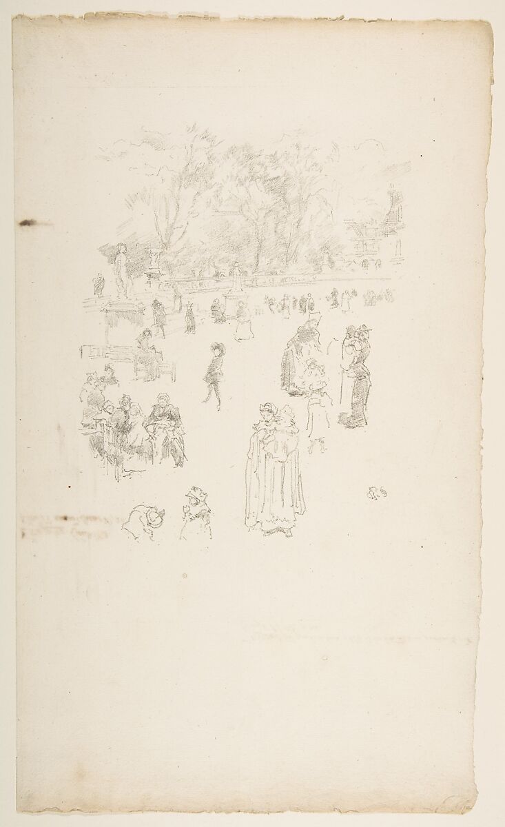 Nursemaids: "Les Bonnes du Luxembourg", James McNeill Whistler (American, Lowell, Massachusetts 1834–1903 London), Transfer lithograph, printed in black ink on fine cream laid paper removed from an old ledger; second state of two (Chicago) 