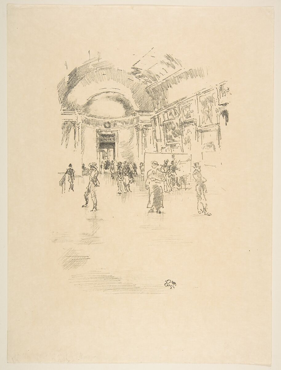 The Long Gallery, Louvre, from "The Studio", James McNeill Whistler (American, Lowell, Massachusetts 1834–1903 London), Transfer lithograph with stumping, printed in black ink on ivory wove paper; only state (Chicago) 
