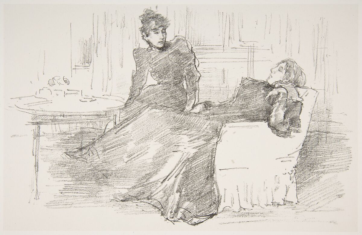 The Sisters, James McNeill Whistler (American, Lowell, Massachusetts 1834–1903 London), Transfer lithograph with scraping, printed on grayish white chine mounted on white plate paper; first state of two (Chicago) 