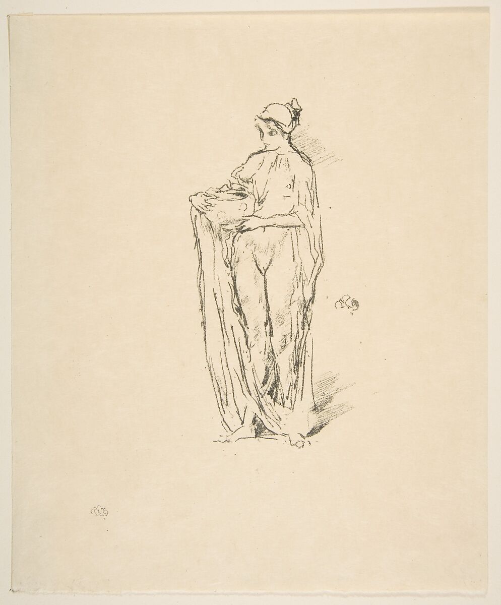 Girl with a Bowl, James McNeill Whistler (American, Lowell, Massachusetts 1834–1903 London), Transfer lithograph; only state (Chicago); printed in black ink on cream Japanese vellum 