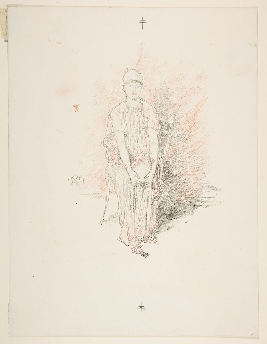 Figure Study in Colors, James McNeill Whistler (American, Lowell, Massachusetts 1834–1903 London), Transfer lithograph; third state of three (Chicago); printed in black; orange-red and rose-red inks (Chicago notes this variant impression lacking the gray-green stone) on off-white wove paper 