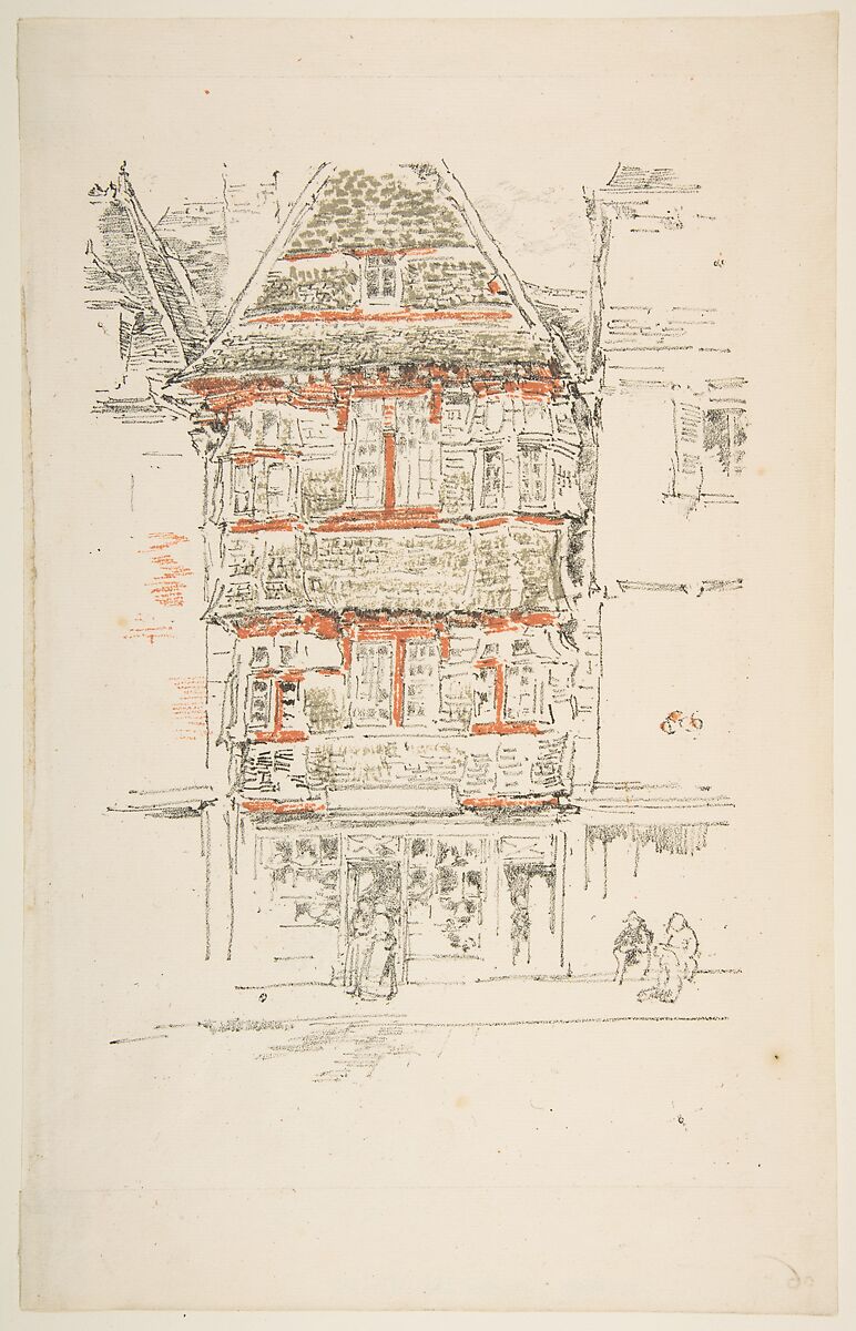 Red House, Paimpol, James McNeill Whistler (American, Lowell, Massachusetts 1834–1903 London), Transfer lithograph with scraping; listed as third state of three (Chicago), actually an unrecorded  fifth state; printed in black, gray and red on medium weight ivory laid paper 