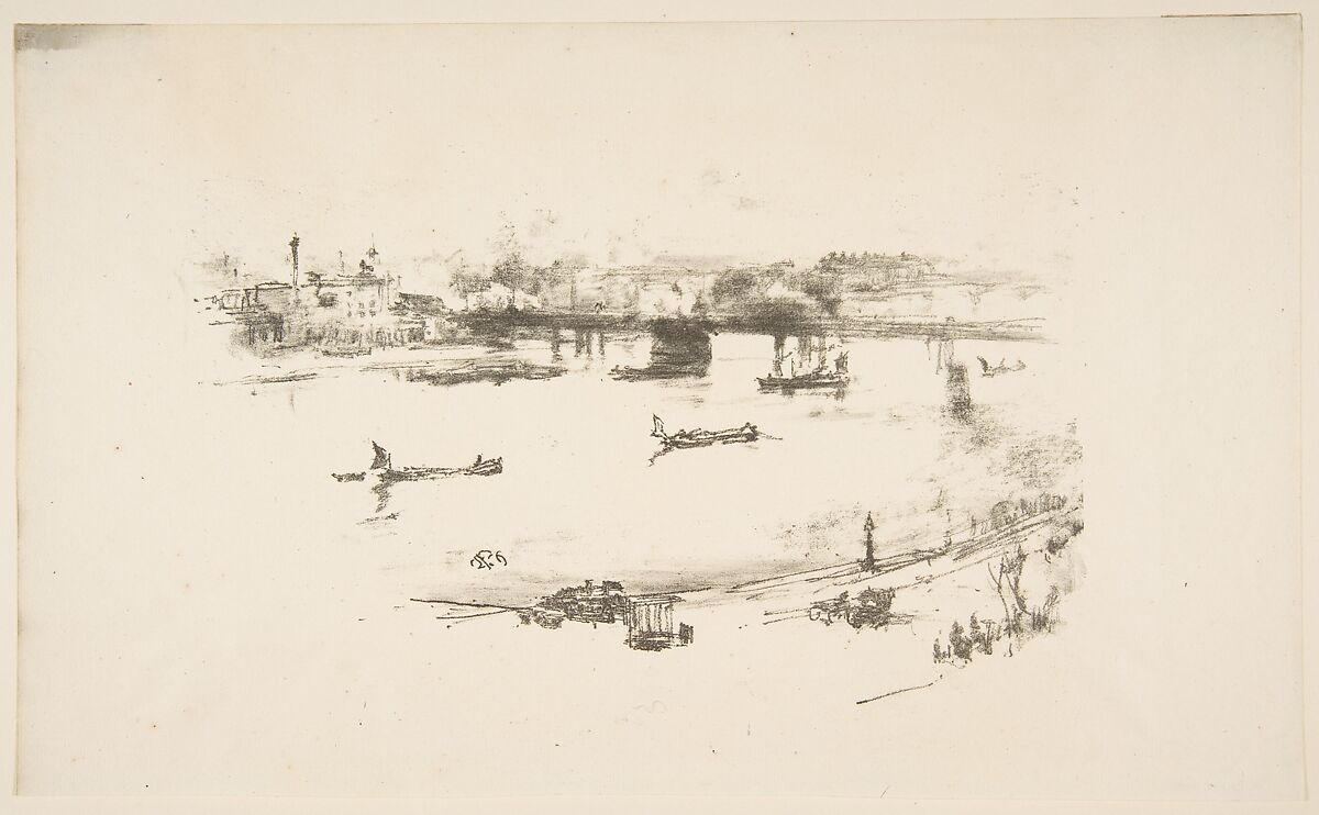 Charing Cross Railway Bridge, James McNeill Whistler (American, Lowell, Massachusetts 1834–1903 London), Transfer lithograph with stumping, scraping and incising; only state (Chicago); printed in black ink on Ivory laid paper 