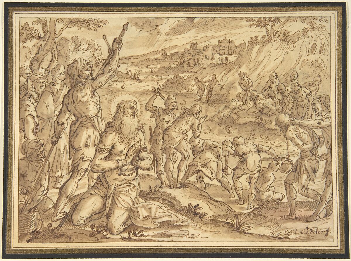 Martyrdom of a Saint, Anonymous, Netherlandish or German (?), Pen and brown ink, brush and brown wash, over a sketch in graphite 