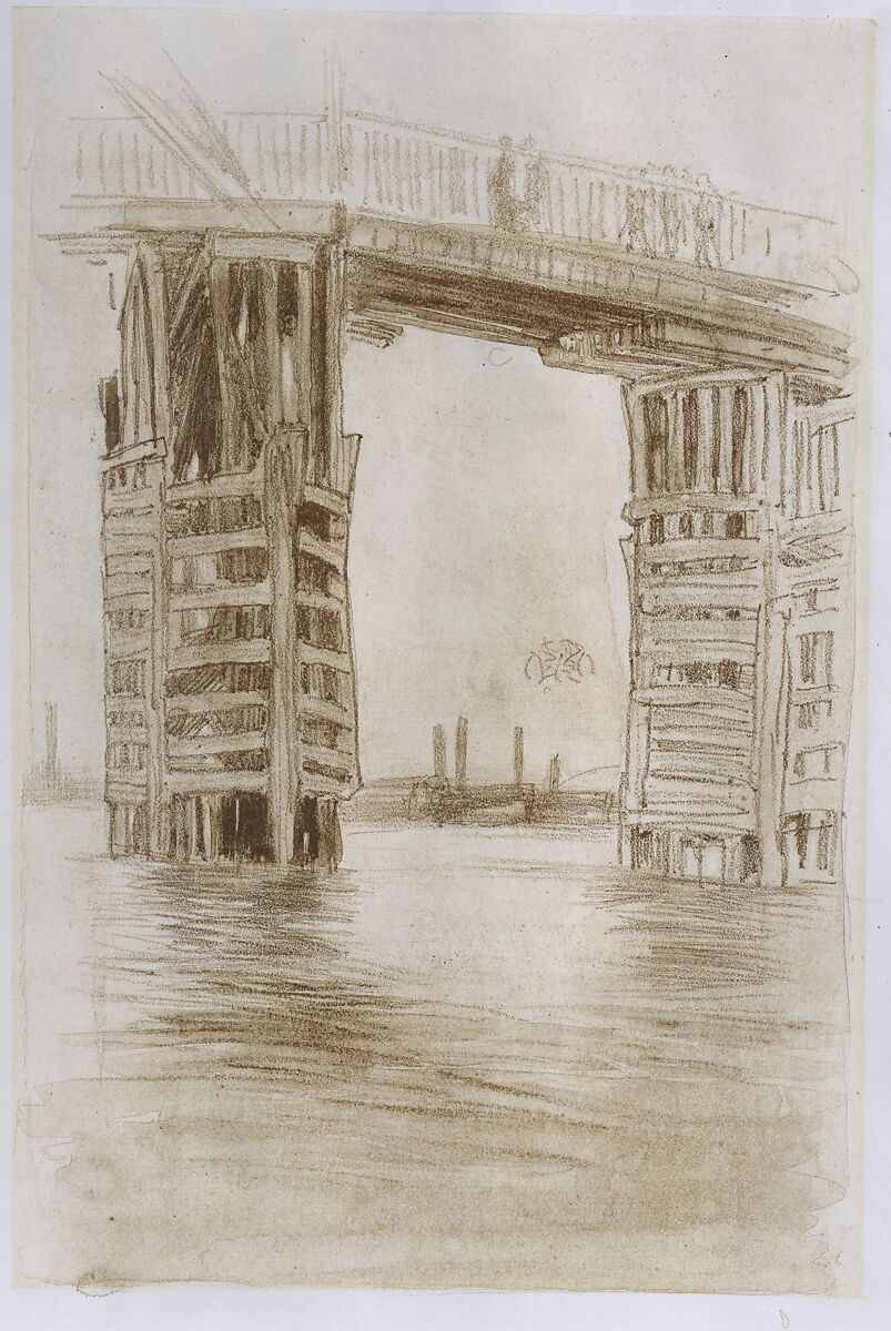 The Tall Bridge, James McNeill Whistler (American, Lowell, Massachusetts 1834–1903 London), Lithotint with scraping, first state of two (Chicago), printed in brown ink on
Japanese paper mounted on off-white plate paper