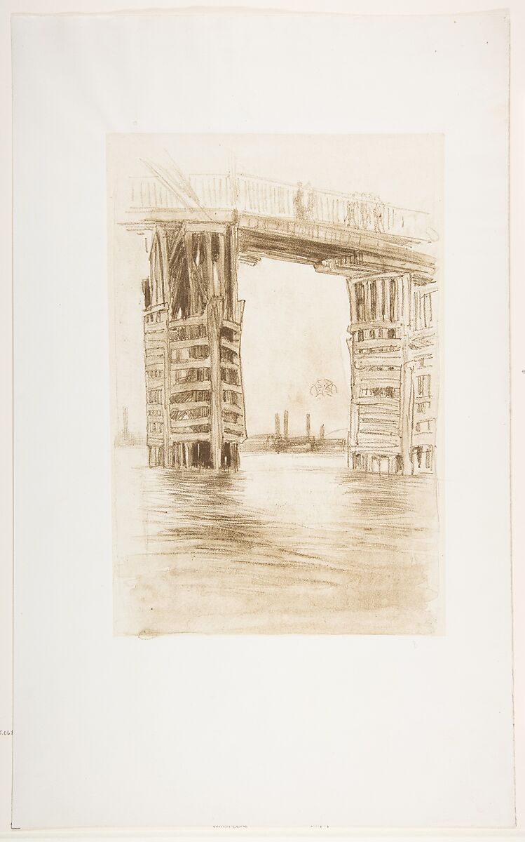 The Tall Bridge, James McNeill Whistler (American, Lowell, Massachusetts 1834–1903 London), Lithotint with scraping, first state of two (Chicago), printed in brown ink on
Japanese paper mounted on off-white plate paper