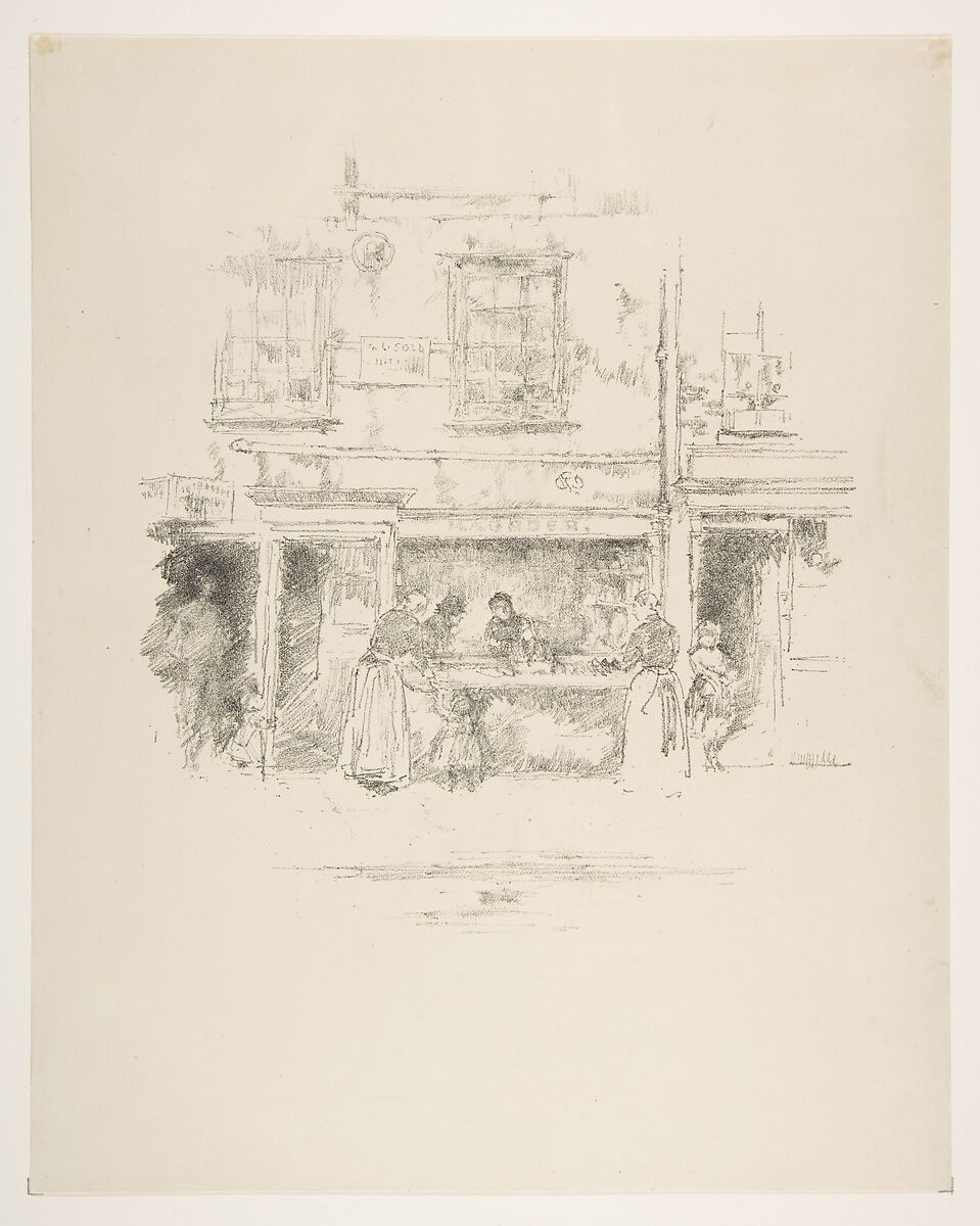 Maunder's Fish Shop, Chelsea, James McNeill Whistler (American, Lowell, Massachusetts 1834–1903 London), Transfer lithograph with scraping; second state of two (Chicago); printed in black ink on smooth ivory wove paper 