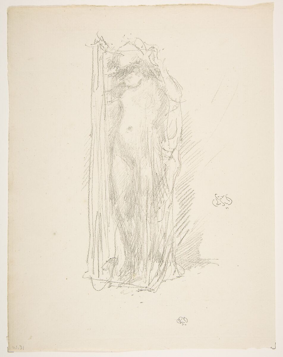 Model Draping, James McNeill Whistler (American, Lowell, Massachusetts 1834–1903 London), Transfer lithograph, with additions in graphite; only state (Chicago); printed in black ink on modern laid paper 
