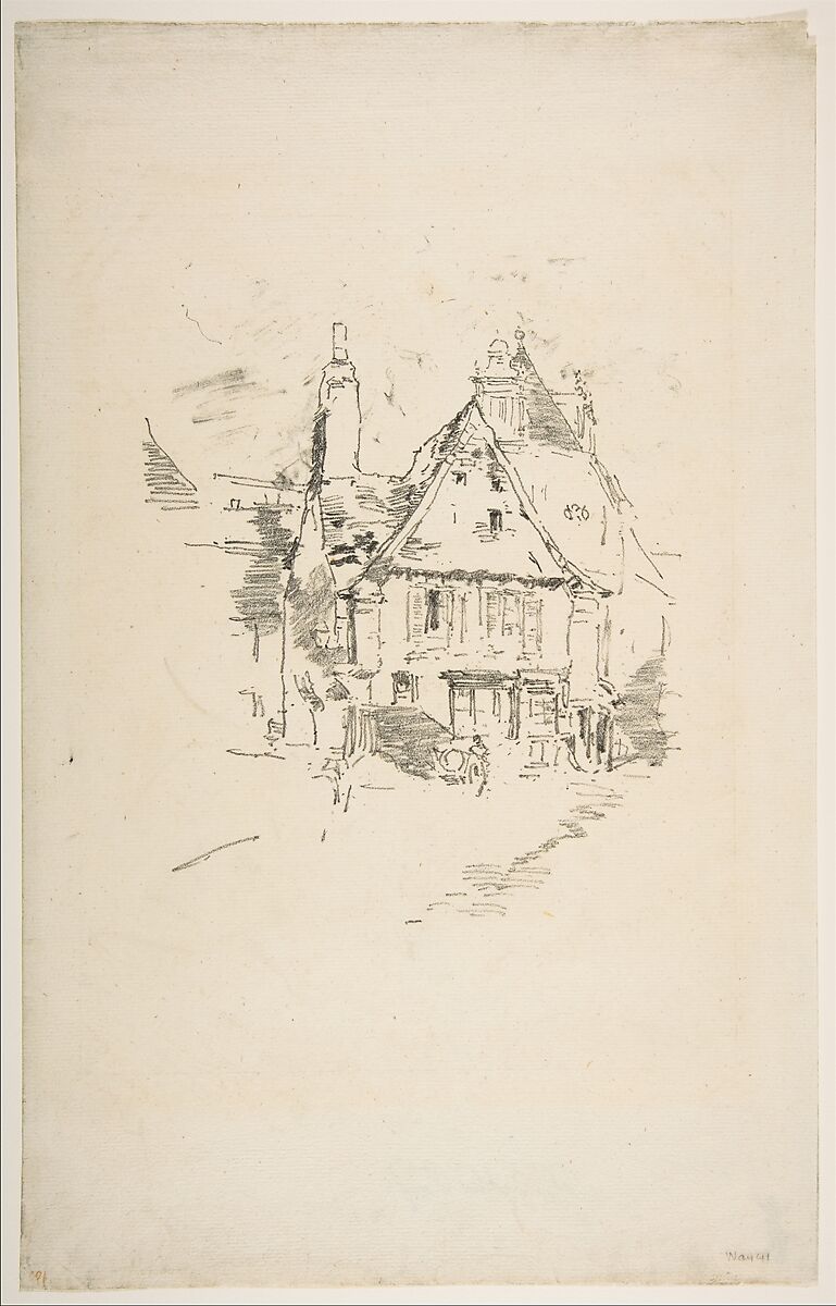 Gabled Roofs (Gabled Roofs, Vitré), James McNeill Whistler (American, Lowell, Massachusetts 1834–1903 London), Transfer lithograph with stumping; only state (Chicago); printed in black ink on medium weight ivory laid paper 
