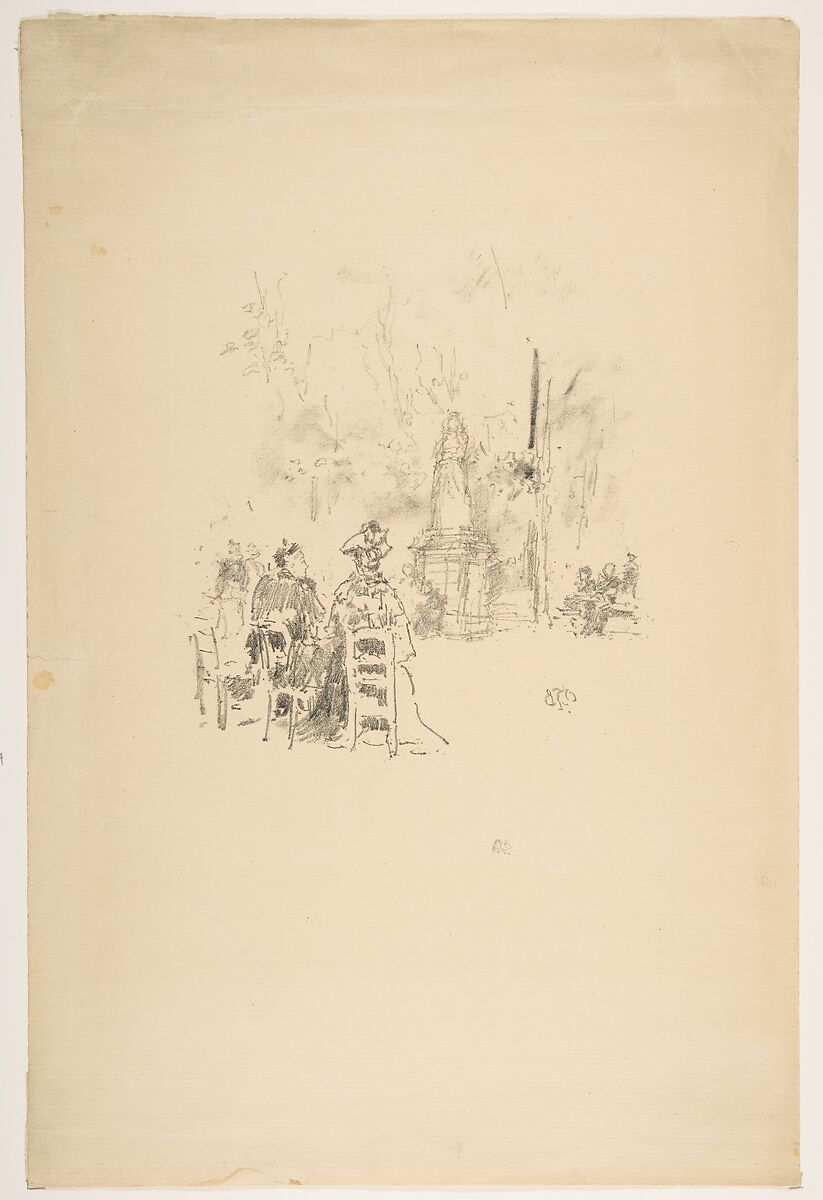 Conversations under the Statue, Luxembourg Gardens, James McNeill Whistler (American, Lowell, Massachusetts 1834–1903 London), Transfer lithograph with stumping; only state (Chicago); printed in black ink on machine-made, tan laid paper 
