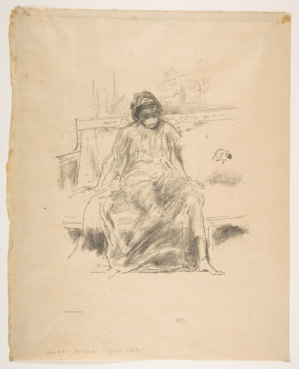 The Draped Figure, Seated, James McNeill Whistler (American, Lowell, Massachusetts 1834–1903 London), Transfer lithograph with stumping; only state (Chicago);  printed in black ink on heavyweight tan laid Japanese vellum 