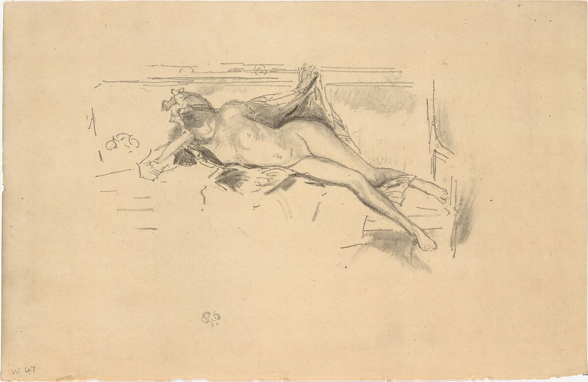 Nude Model Reclining (Nude Model Resting), James McNeill Whistler (American, Lowell, Massachusetts 1834–1903 London), Transfer lithograph with stumping; third state of three (Chicago); printed  in black ink on cream laid paper 