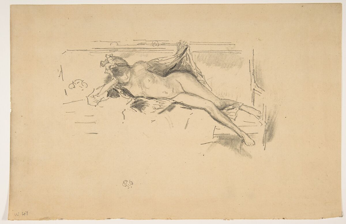 Nude Model Reclining (Nude Model Resting), James McNeill Whistler (American, Lowell, Massachusetts 1834–1903 London), Transfer lithograph with stumping; third state of three (Chicago); printed  in black ink on cream laid paper