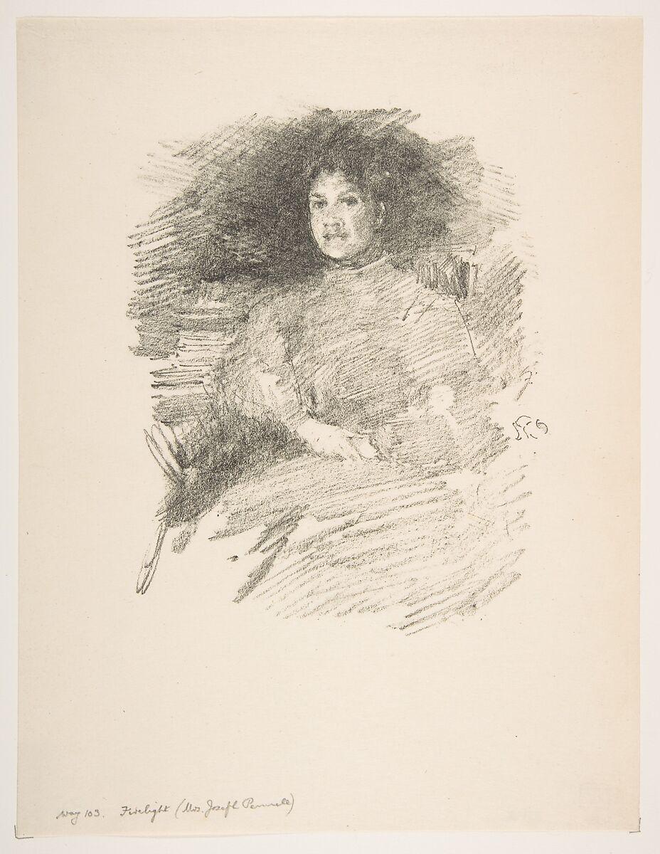 Firelight (Mrs. Joseph Pennell), James McNeill Whistler (American, Lowell, Massachusetts 1834–1903 London), Transfer lithograph; only state (Chicago); printed in black ink on smooth cream laid paper 