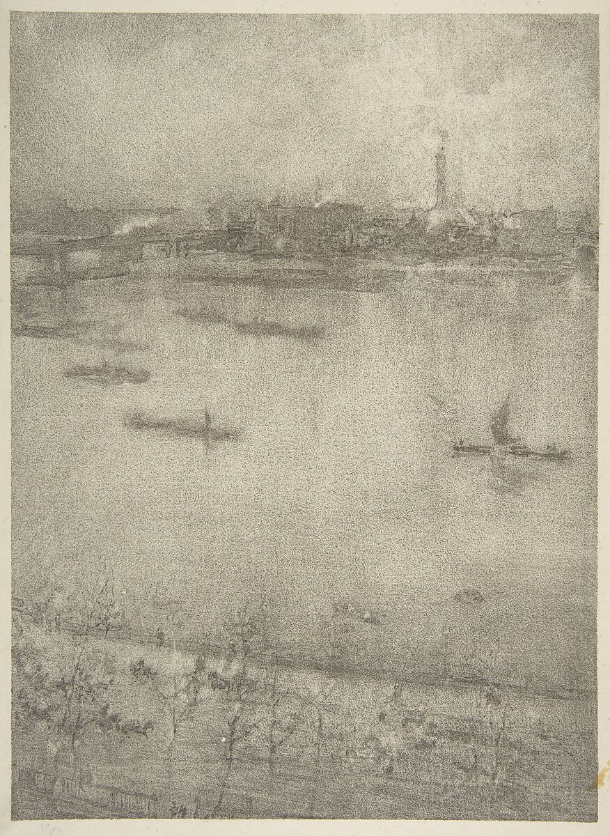 The Thames, James McNeill Whistler (American, Lowell, Massachusetts 1834–1903 London), Lithotint with scraping; third state of three, a posthumous impression printed by Goulding (Chicago); printed in black ink on a fine laid paper with a greenish cast 
