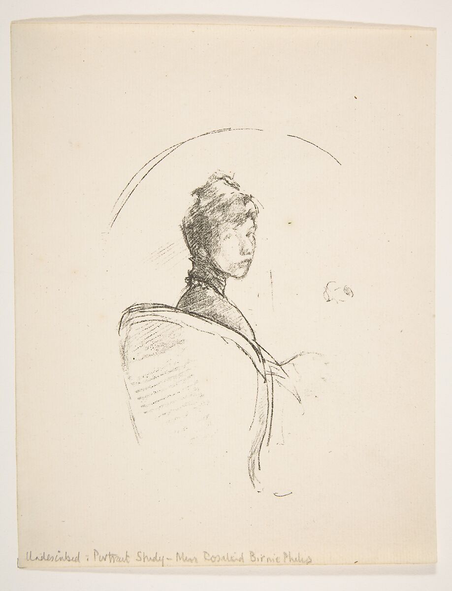 Portrait Study: Miss Rosalind Birnie Philip, James McNeill Whistler (American, Lowell, Massachusetts 1834–1903 London), Transfer lithograph; only state (Chicago); printed in black ink on cream laid paper 