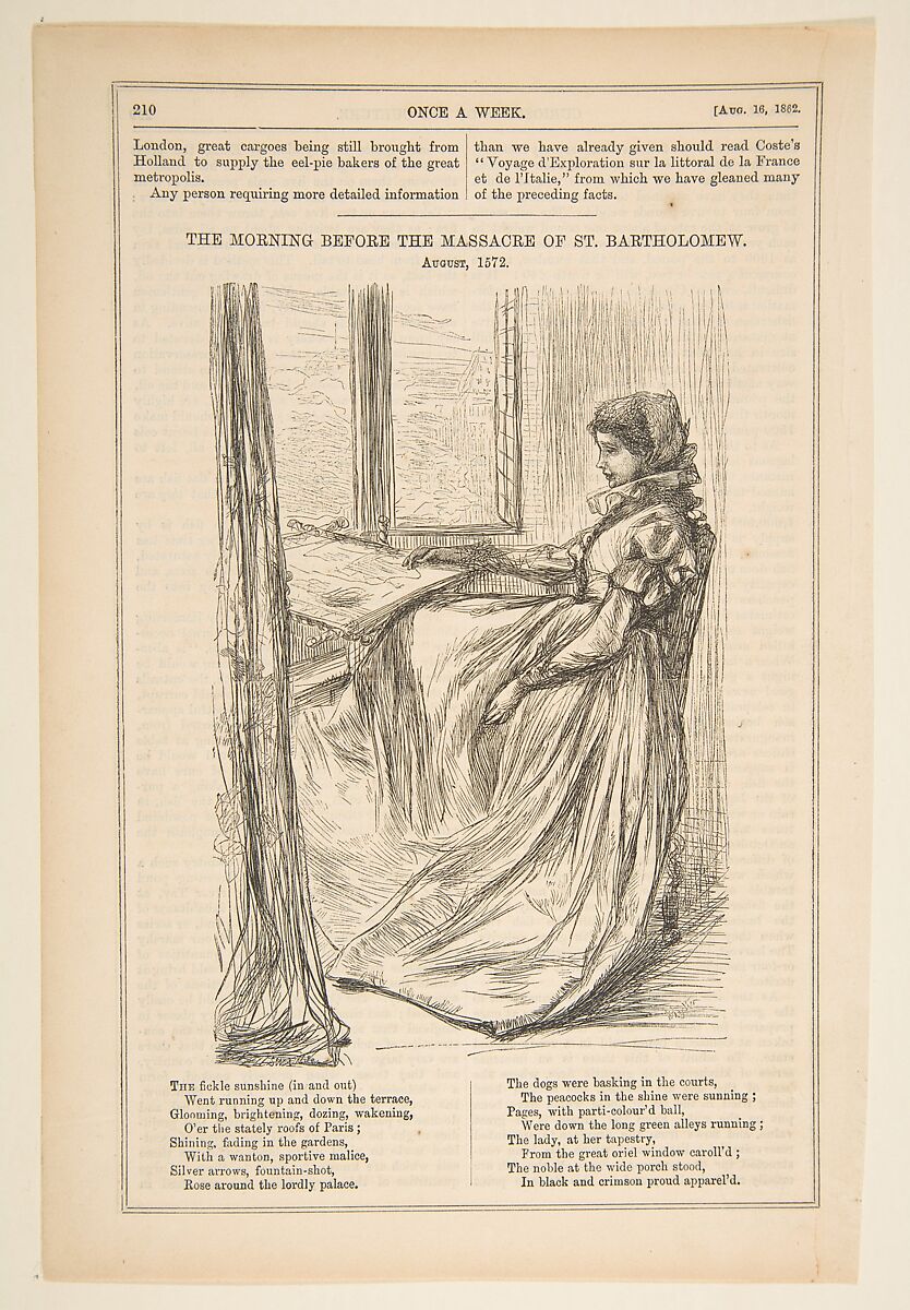 The Morning Before the Massacre of St. Bartholomew (from "Once a Week," August 16, 1862), After James McNeill Whistler (American, Lowell, Massachusetts 1834–1903 London), Wood engraving 