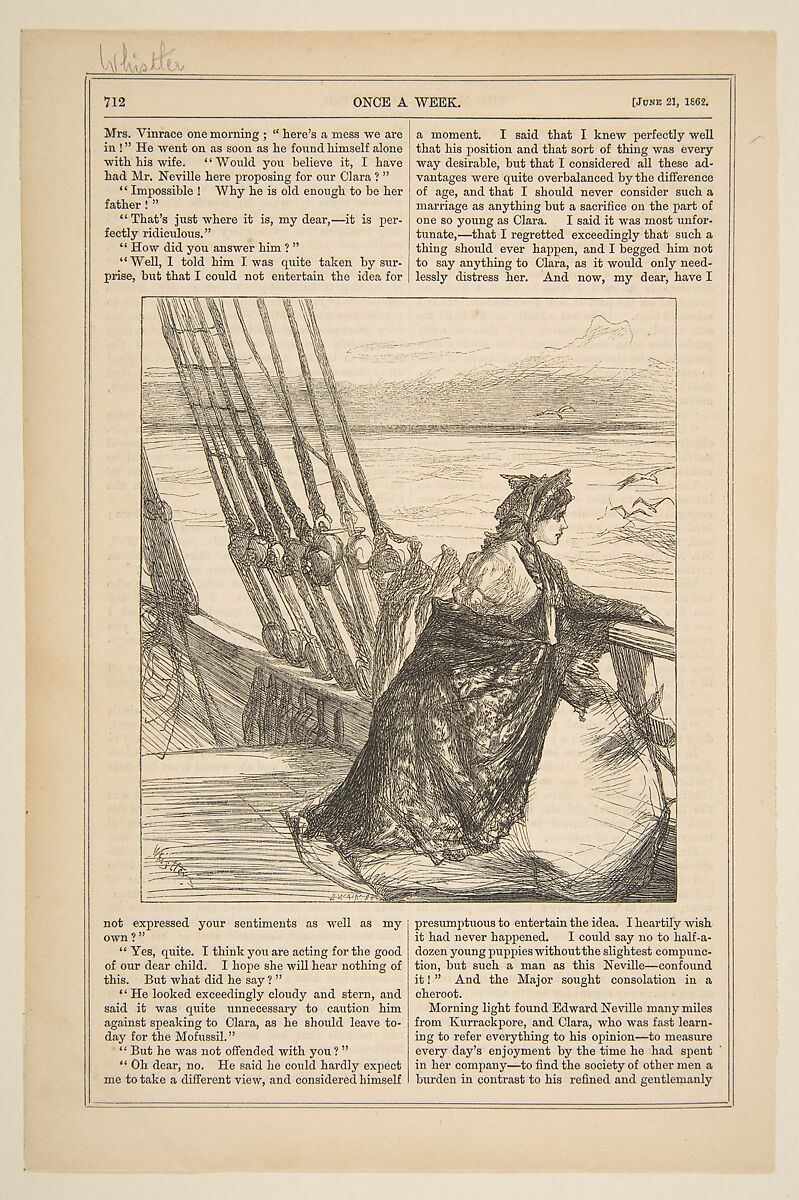 The Major's Daughter (from "Once a Week," June 21, 1862), After James McNeill Whistler (American, Lowell, Massachusetts 1834–1903 London), Wood engraving 