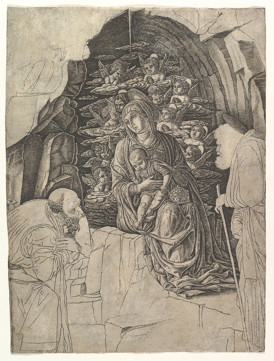 The Adoration of the Magi, School of Andrea Mantegna (Italian, Isola di Carturo 1430/31–1506 Mantua), Engraving (centre of composition completed, rest in outline) 
