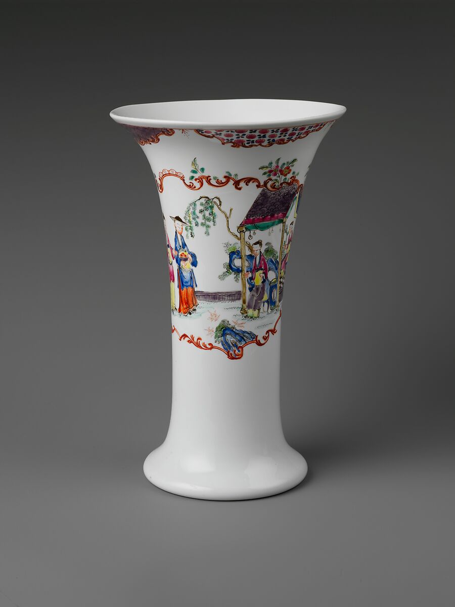 Beaker, Opaque glass with enamel decoration, British 