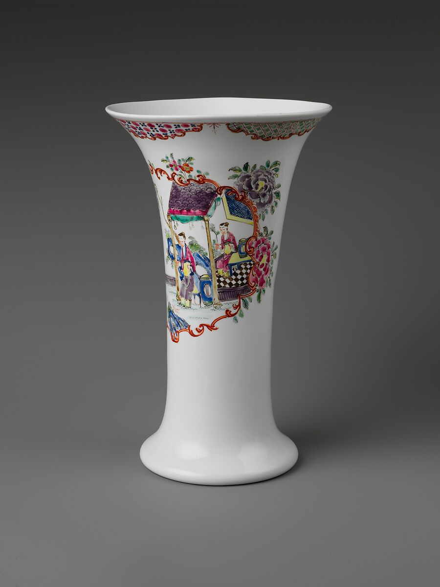 Beaker, Opaque glass with enamel decoration, British