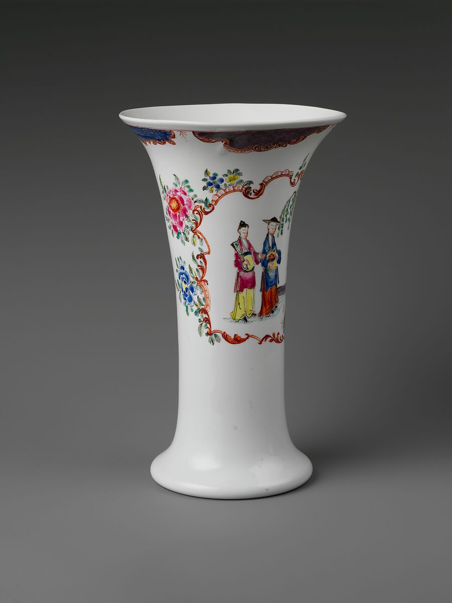 Beaker, Opaque glass with enamel decoration, British