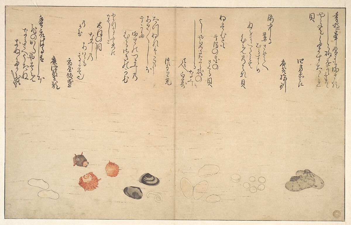 Shells under Water, Kitagawa Utamaro (Japanese, ca. 1754–1806), Woodblock print; ink and color on paper, Japan 
