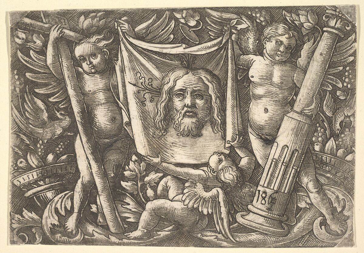 The Sudarium Held by Two Angels, Daniel Hopfer (German, Kaufbeuren 1471–1536 Augsburg), Etching with tone; third state of three 