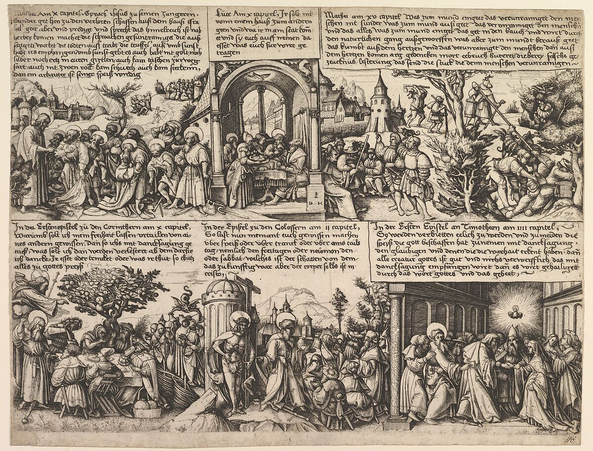 Different Scenes, from the Gospels and from Acta Apostolorum, Daniel Hopfer (German, Kaufbeuren 1471–1536 Augsburg), Etching; first state of two 