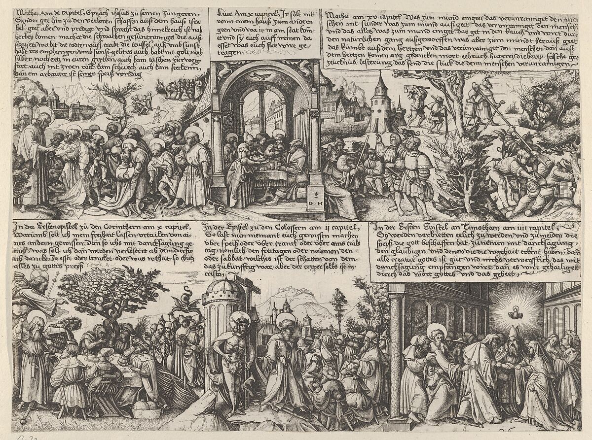 Different Scenes from the Gospels and from Acta Aposotolorum, Daniel Hopfer (German, Kaufbeuren 1471–1536 Augsburg), Etching; second state of two 