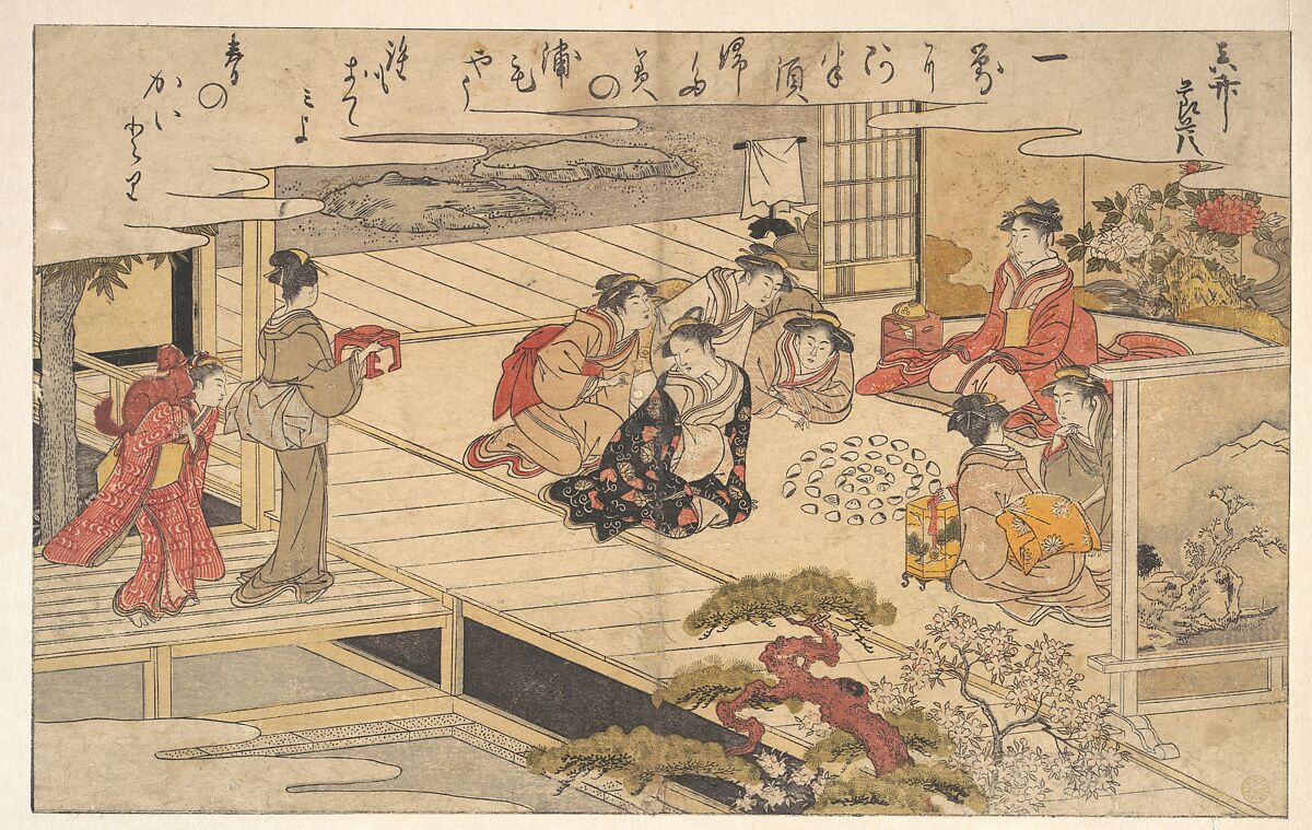 Girls Playing a Game with Shells, Kitagawa Utamaro (Japanese, ca. 1754–1806), Woodblock print; ink and color on paper, Japan 