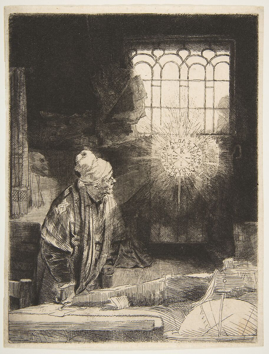 A Scholar in His Study ('Faust'), Rembrandt (Rembrandt van Rijn) (Dutch, Leiden 1606–1669 Amsterdam), Etching, drypoint, and burin; fifth of seven states 