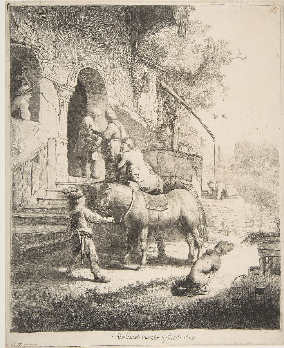 The Good Samaritan, Rembrandt (Rembrandt van Rijn) (Dutch, Leiden 1606–1669 Amsterdam), Etching, engraving and drypoint; fourth state of four 