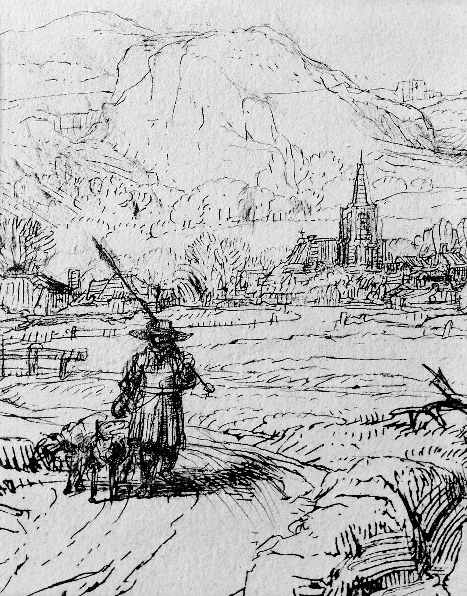 Landscape with a shepherd and a dog, Rembrandt (Rembrandt van Rijn) (Dutch, Leiden 1606–1669 Amsterdam), Etching and drypoint; second of two states