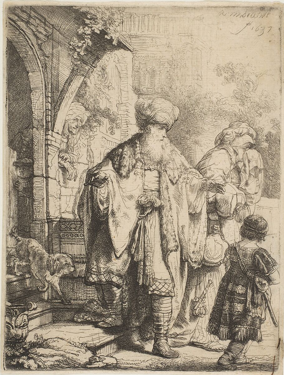 Abraham Casting Out Hagar and Ishmael, Rembrandt (Rembrandt van Rijn) (Dutch, Leiden 1606–1669 Amsterdam), Etching 