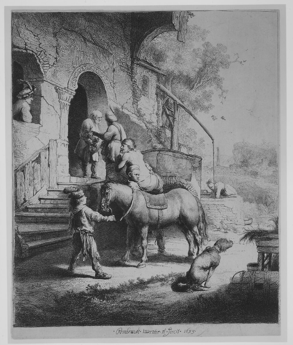 The Good Samaritan, Rembrandt (Rembrandt van Rijn) (Dutch, Leiden 1606–1669 Amsterdam), Etching, engraving and drypoint; fourth state of four